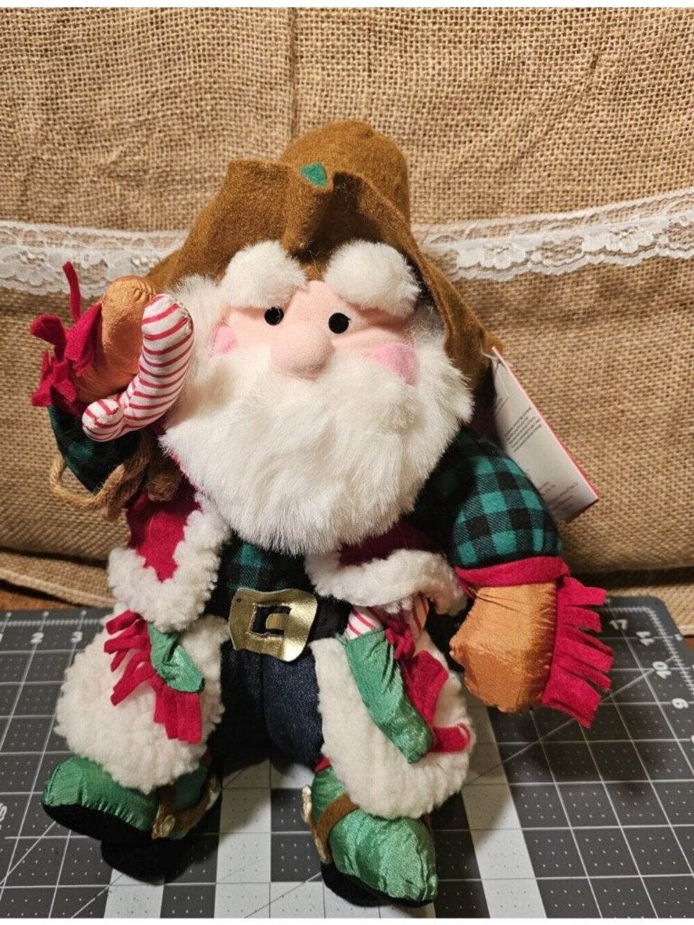 Rare Vtg International Silver CO. Plush Doll /Toy 11" Cowboy Santa Claus 1994